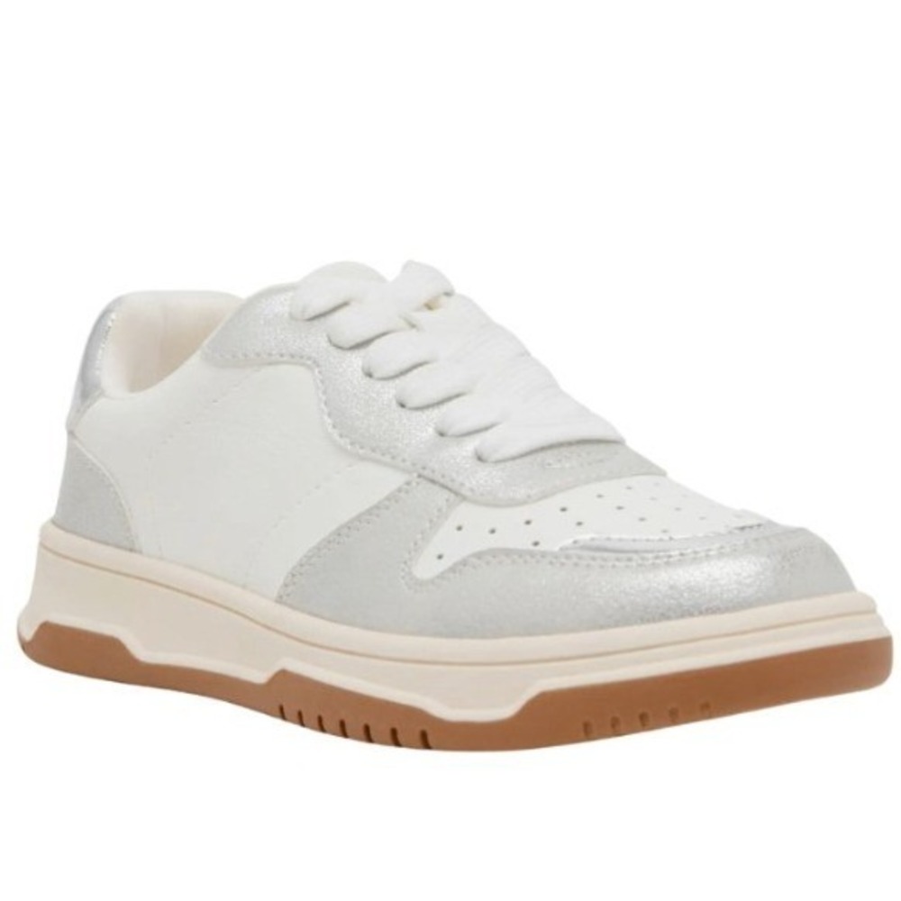 Dolce‎ Vita Pella Girls Size 13 Sneaker SIDE ZIP DV Sparkly Silver White Shoes